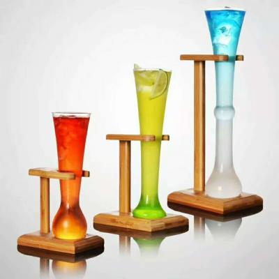 China Novelty Tall Glass Hand Blown Bar Use Huge Beer Glass / Bar Drinking High Ball Glass With Wooden Frame for sale