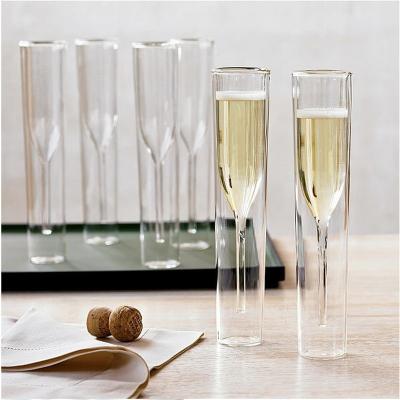 China New Classic/Postmodern Double Wine Tulip Cocktail Wedding Party Glass Bubble Goblet Champagne Flutes 110ml Wall Glass for sale