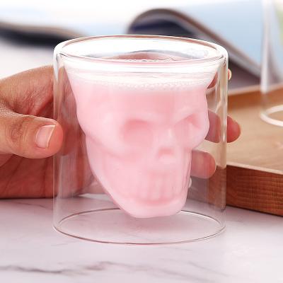 China GIFT BOX 25ml/75ml/150ml/250ml Borosilicate Heat Resistant Skull Shaped Double Wall Wine Whiskey Shot Glass Mug For Hallowmas for sale