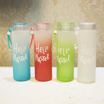 China Luxury Custom Morden Logo Colorful Letter Reusable Glass Cups Mugs Wholesale Cloth Cover Frosted Portable Glass Water Bottle With Lid for sale