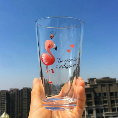 China Children's Kitchen High Restaurant Glassware 450ml Flamingo Printing Summer Home Glass Ball Water Juice Cup for sale