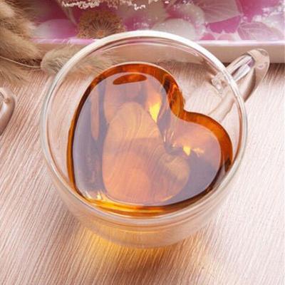 China Modern Clear Unique Love Coffee Mugs or Heart Shaped Double Wall Insulated Glass Tea Cups Double Wall Glass with Handle for sale