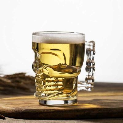 China Novelty Single Wall Crystal Skulled Head Shape Whiskey Shot Glass For Halloween Gifts Skulled Wine Whiskey Drinking Glass Cup With Handle for sale