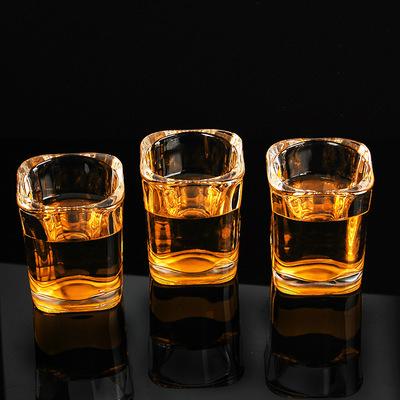 China CREATIVE Glassware 60ML Square Shape Liquor Shot Glasses Custom Logo Small Heavy Base Shot Glass Liquor Tequila for sale