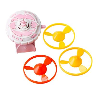 China Mini 3 in 1 Super Top Plastic Silicone Strap Slap Launcher Flying Saucer Spinning Set Shooting Flight Disc Toys for sale