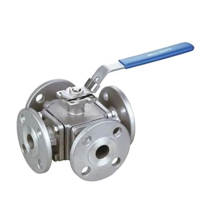 China 1''-8'' Flange Connection Handle Modulating Four Way Ball Valve with Hexagon Head Code for sale