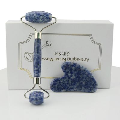 China 2021 Hot Selling Spot Jade Roller And Guasha For Hand Held Bule Face Gemstone Jade Face Roller Massage for sale