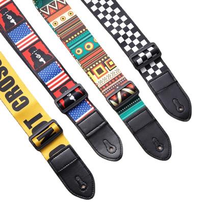 China Eco-friendly Nylon Guitar Strap For Acoustic Electric Guitar And Bass Colorful Printing Nylon Straps Multi-Color Guitar Belt Adjustable for sale