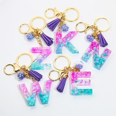 China Cute Fashion Tassel Keychains A-Z Letters Initial Resin Rings Keychains A-Z Letters Resin Handbag Car Keychain Charm Bag Accessories Pendants Gifts for sale