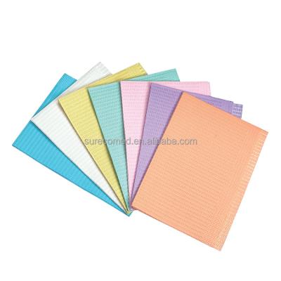 China Absorbent+anti-leakage Multi Colors 3ply Waterproof Disposable Dental Bib 33x45cm for sale