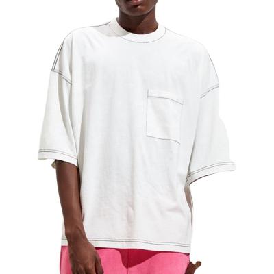 China Anti-Wrinkle High Quality White Contrast Cotton Quilting Oversized T Shirt For Men for sale