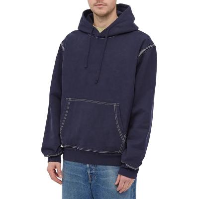 China Wholesale Heavy Stitch Hoodie Men's 400gsm Cotton Fleece Anti-Wrinkle Blank Streetwear Hoodie With Contrast Stitching for sale