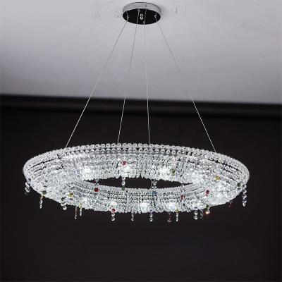 China Fashionable Flush Mount Crystal Chandeliers Fixture from Crystal Droplet Design Modern Round Crystal Ceiling Light Pendant Lamp for sale