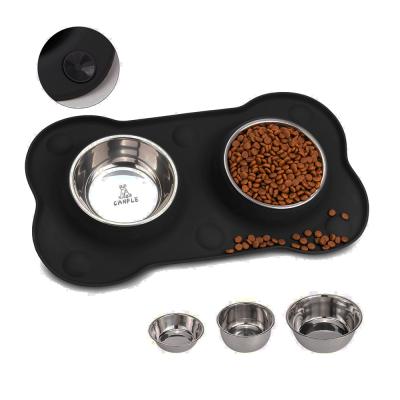 China LIHONG Viable Wholesale Dog Wheels Stainless Steel 2 Dog Bowl Without Puddle Mat + Non-Slip Silicone Pet Food Feeder Bowl for sale