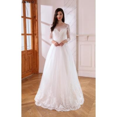 China High Quality Plus Size LW4112 Sweetheart Illusion Bodice Long Sheath Wedding Dresses With Lace Applique Beaded Zipper Back Wedding Dresses for sale