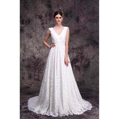 China LW1711 Breathable V-Neck Best-Selling Classic A-Line Wedding Dresses With Full Lace Straps Slim Chapel Train Bridal Dress for sale