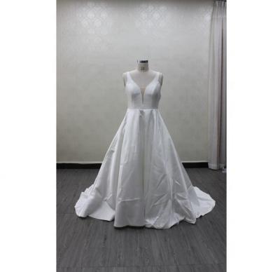 China LW2230 High Quality Breathable A Line V Neckline Plus Size Wedding Dresses With Backless Mikado Satin Zipper Have Pockets Wedding Gowns for sale