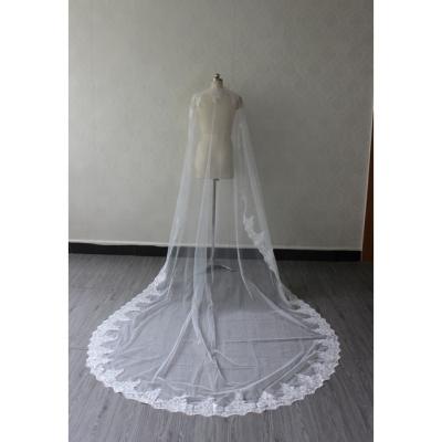 China High Quality V1107 3m Long Edge One-Layer Soft Tulle Lace With Lace Applique Edge Veil for sale