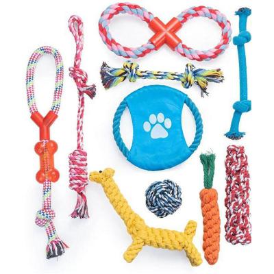 China Custom Viable Dog Chew Toy 12 Pack Set Rubber Ball Cotton Rope Dog Toy for sale