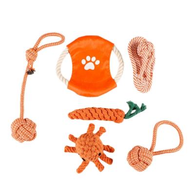 China 5 Pack Orange Cotton Viable Dog Teether Chew Set Puppy Set Pet Toy for sale