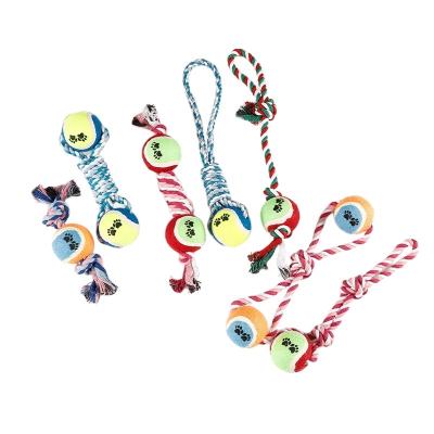 China Sustainable Pet Products Colorful Cotton Rope Dog Tennis Ball Series Toy for sale