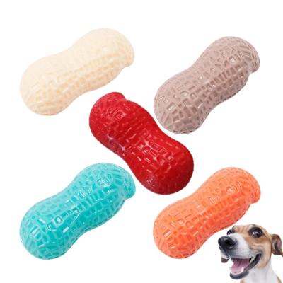 China Sustainable TPR Peanut Pet Dog Interactive Green-Blue Red Yellow Cat Squeaky Chew Toy for sale