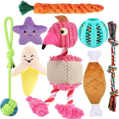 China 8 PACKS Plush Safe Sustainable Cute Durable Non-Toxic Cotton Rope Rubber Dog Chew Toy for sale