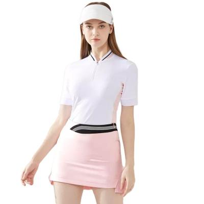 China Top Slim Fit Polo Shirts For Women Women Polo Shirts High Quality Stand Collar Zipper Spandex Anti-wrinkle Polyester for sale