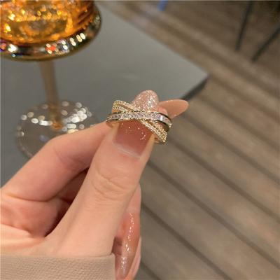 China FASHIONABLE simple Diamond-studded zirconia cross-opening personality geometric ring cold wind index finger ring female for sale