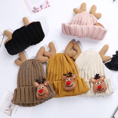 China Fashion JOINT children's winter cartoon knitted hats cute antlers boys and girls warm knitted wool hats hats wholesale for sale