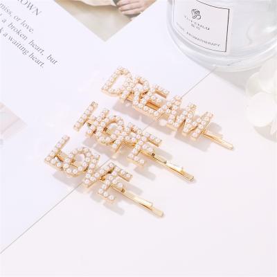 China Fashion Pearl Rhinestone Letter Hairpin Accessories Girl Hair Decoration for sale