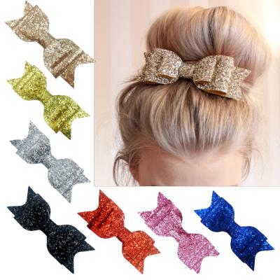 China Fashion 5 Inch Big Glitter Baby Hair Bow Kids Hair Clips For Women Cute Sequin Hair Bow Women for sale