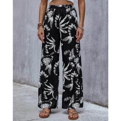 China Spring Antistatic / Summer Printed Women Slacks Beach Wide-Leg Pants With Straps for sale