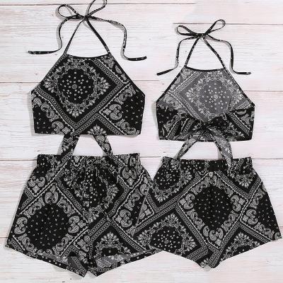 China Hot Selling QUICK DRY 2 Piece Set Fashion Shorts Casual Sleeve Printed Sleeveless Slim Women Two Piece Pants Set With Waist Quality for sale