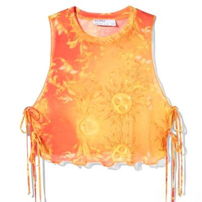 China QUICK DRY fashion streetwear print gauze sexy stylish casual women y2k crop top vest for sale