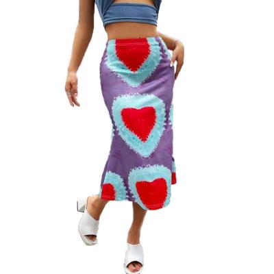 China 2022 New Anti-Static Women Love Printing Casual Wrap Waist Low Hip Skirt for sale