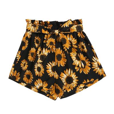 China Women's Summer Shorts Women Anti-Wrinkle Boho Shorts Elastic Waist Loose Fit Casual Belted Wide Leg Plus Size Shorts for sale