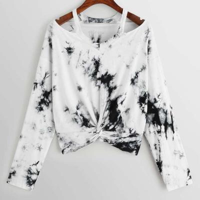 China 2022 Custom Anti-wrinkle Women High Quality Logo Tie And Dye Blouse And Shirt For Woman Long Sleeve Crop Top Plus Size Ladies T-shirt for sale