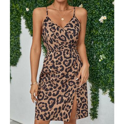 China 2022 New Washable Craft Leopard Printing Dress Ladies Sexy Casual Short Dress for sale