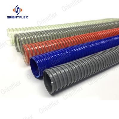 China Conveying various powdery particles and liquids transfer pump corrugated green PVC material water tank slurry suction and discharge hose roll for sale