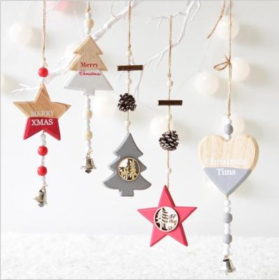 China New Year Wood craft Christmas Ornaments Pendant Hanging Gifts star heart Xmas Tree Decor  Home party christmas decor for sale