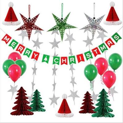 China Paper Honeycomb Party Decorations Merry Christmas tree hat star balloon Bunting Banner Flag for sale