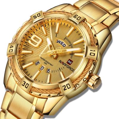 China Luxury full gold charm men's watch custom made bule mens stainless steel quartz relogio calendar Naviforce masculino logo 9117 watches for sale