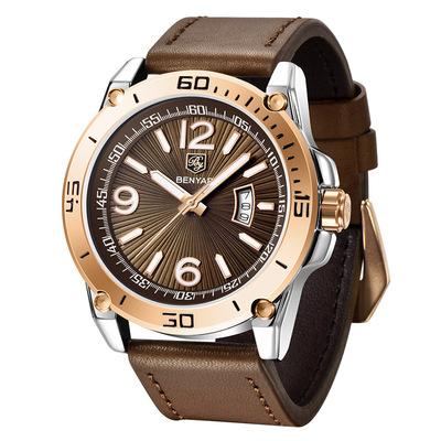 China Auto Date Benyar 5166 Men Watch Quartz Top Luxury Waterproof Leather Male Chronograph Sport Brand Wristwatch Military Watch For Men 2021 for sale