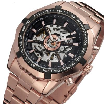 China Power Reserve Forsining Wristwatches Armbanduhr Automatic OEM Rose Gold Men Luxury Brand Logo Gold Mechanical Skeleton Mens Watch for sale