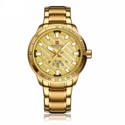 China Chronograph N-F 9090 Men Quartz Watch NAVIFORCE Luxury Sport Watches Business Gold 30M Calendar Steel Waterproof Wristwatches for sale