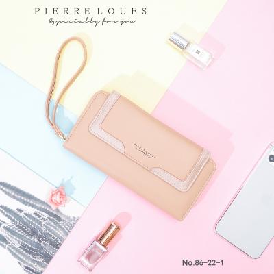 China Pierre Loues New Design Hot 2021 Simple Selling Simple Solid Color Women Long Wallet Mobile Phone Bag For Female PU High Quality Wallet for sale