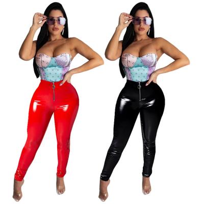 China Waterproof High Waist Leather Pants For Women Leather Pants Red Leather Motorcycle Pants Women for sale