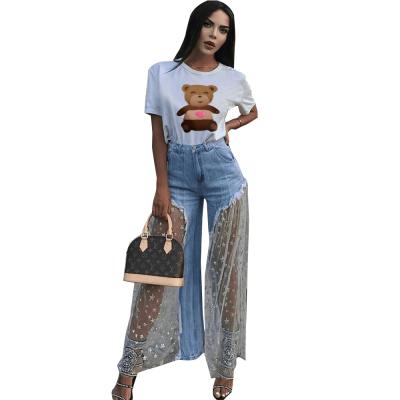 China Breathable Jeans Pants Long Pants Mesh Wide Leg Pants Women Jeans for sale