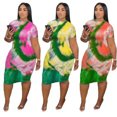 China Breathable Plus Size Women's Dresses Dyed Tie-Dye Women Fabric Fashion Printed Dress for sale